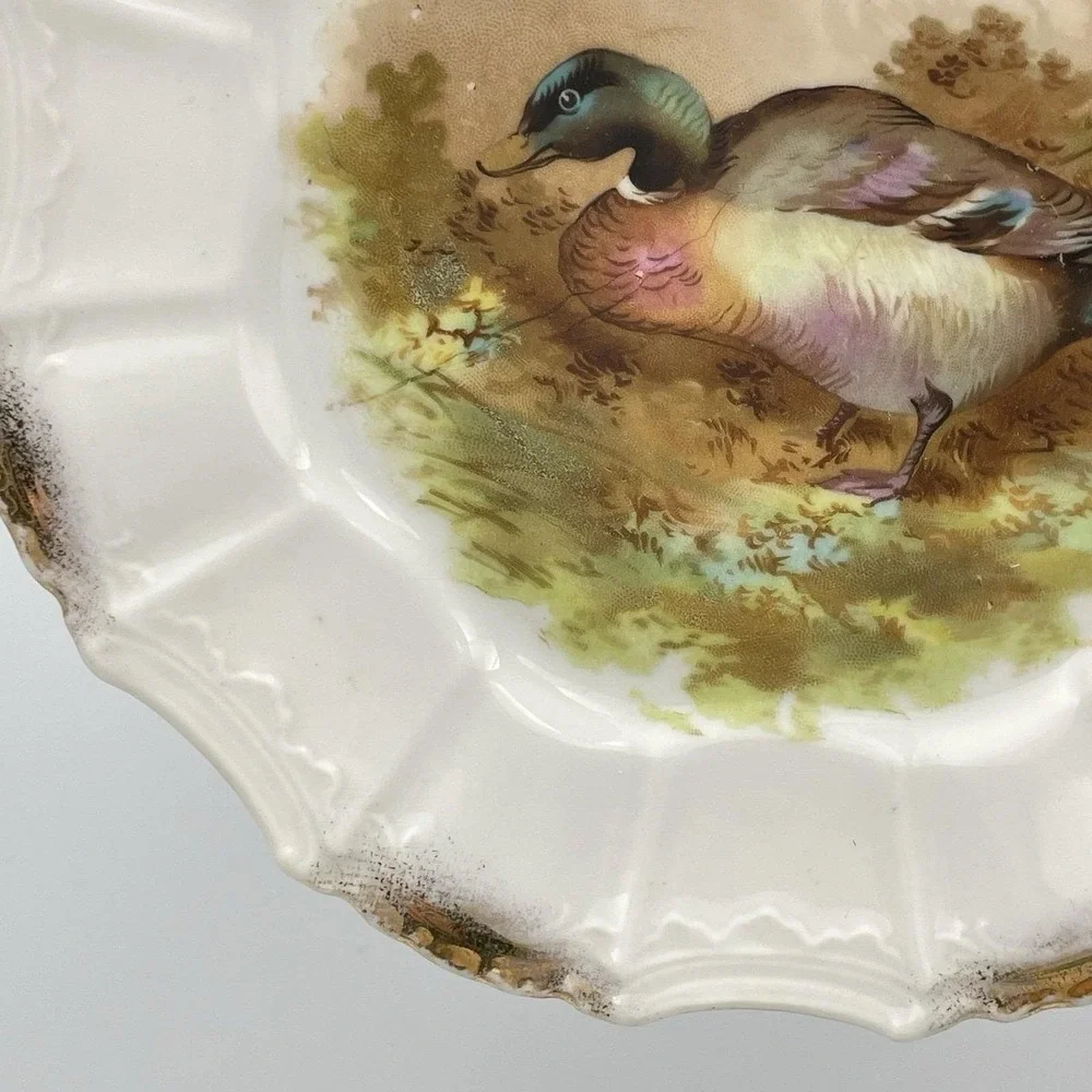 Antique 1920s‎ Silesia Germany Mallard Duck Porcelain Cabinet Plate 8